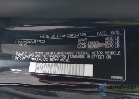 2011 Volvo S80 3.2 from USA, damaged, VIN YV1940AS5B1141133